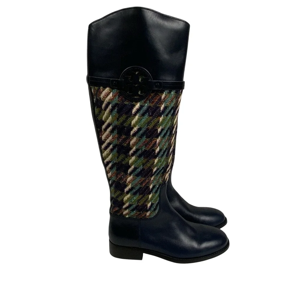 NWOB Tory Burch Miller Riding Boots Multicolor Tweed/Leather Size Women's 7M New